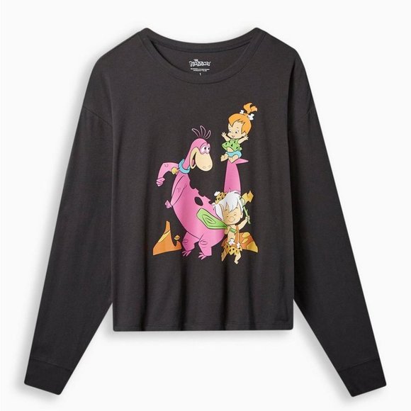 ❤️NWT VINTAGE TORRID TEE - FLINTSTONES LONG SLEEVE -PEBBLES, DINO GRAPHIC SHIRT - Picture 1 of 8